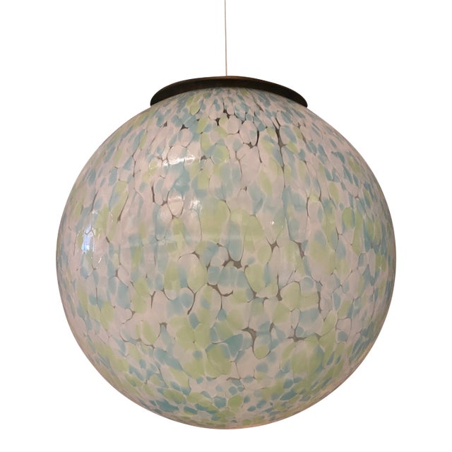 Contemporary Light Green Light Blue and White Swirling Sphere Pendant in Murano Style Glass Italian For Sale