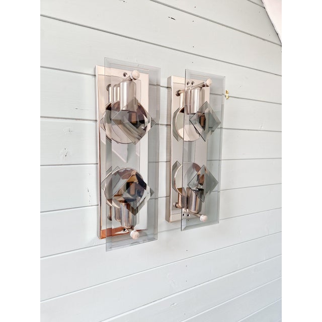 1970s Wall Lights in Chromed Metal and Smoked Glass, 1970, Set of 2 For Sale - Image 5 of 15