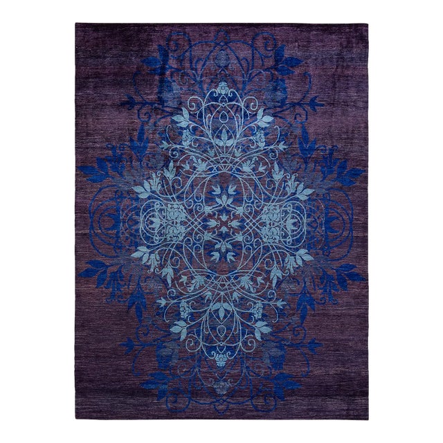 Suzani Hand Knotted Area Rug, Purple - 9' 2" x 12' 6" For Sale