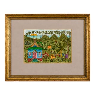 1990s Tiny Caribbean Church Watercolor by I. Kentho, Tobago, 9” X 7” Framed For Sale