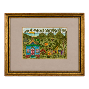 1990s Tiny Caribbean Church Watercolor by I. Kentho, Tobago, 9” X 7” Framed