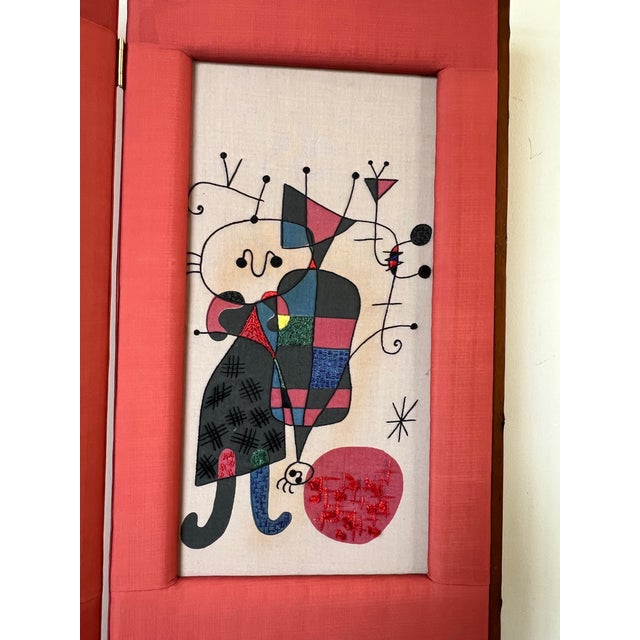 Vintage Mid Century Modern Needlepoint Joan Miro Style Small Room Divider Wall Art Faux Bamboo Abstract For Sale - Image 10 of 10