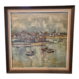 Mid Century Modern Harbor Scene in Norfolk by f.j. Dempsey For Sale