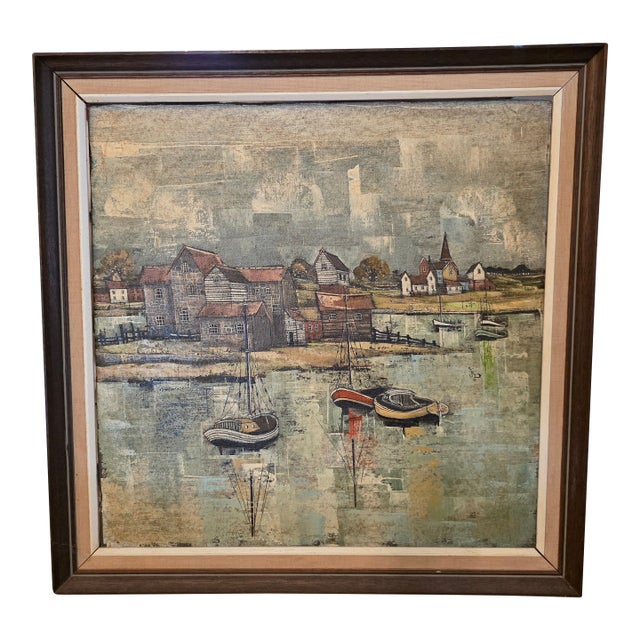 Mid Century Modern Harbor Scene in Norfolk by f.j. Dempsey For Sale