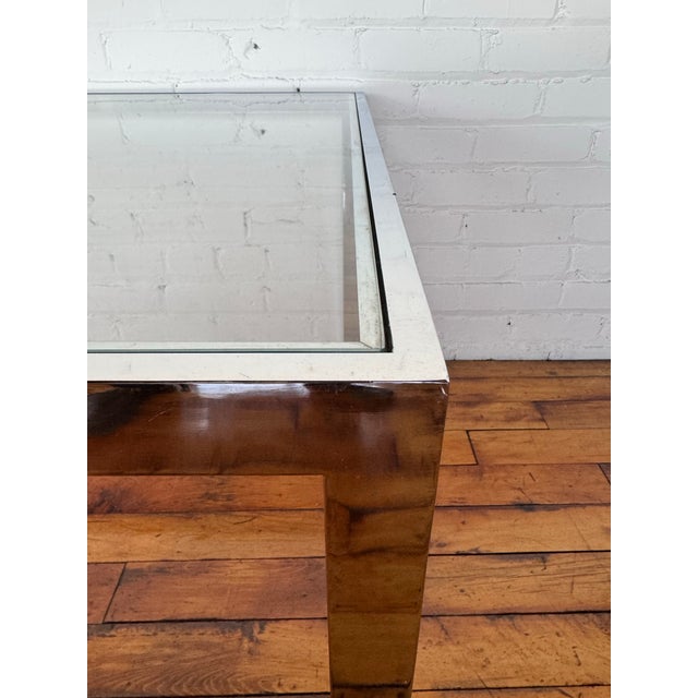 1970s 1970s Mid Century Glass & Chrome Side Table in the Style of Milo Baughman For Sale - Image 5 of 6