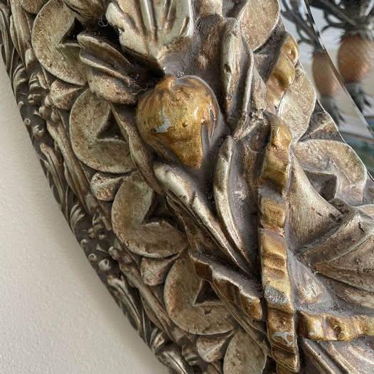 Plastic Large Round European Style Ornate Round Resin Bevelled Mirror For Sale - Image 7 of 10