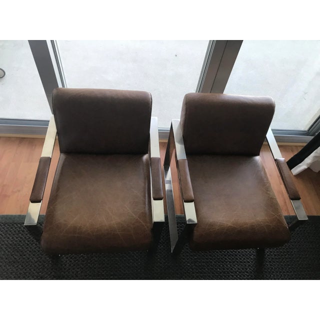 Contemporary Industry West Brown Leather Bergman Chair For Sale - Image 3 of 7