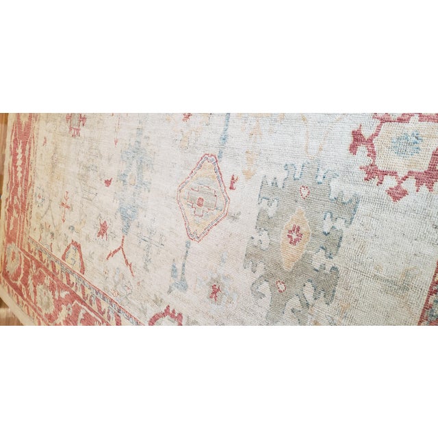 Turkish Oushak Carpet, 1950s, Handmade Oriental Rug, Beige, Taupe, Coral For Sale - Image 11 of 18