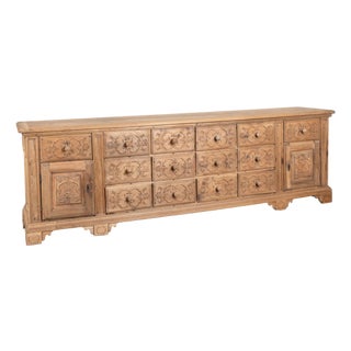 19th Century French Bleached Oak Sideboard Buffet With 14 Drawers For Sale