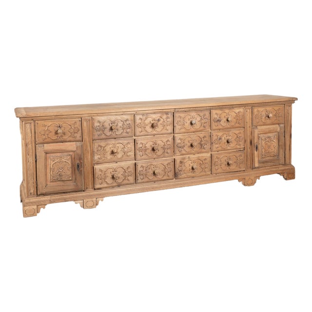 19th Century French Bleached Oak Sideboard Buffet With 14 Drawers For Sale