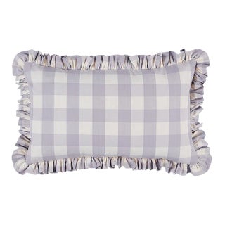 Schumacher Camden Cotton Check 22" Lumbar Pillow in Lilac For Sale