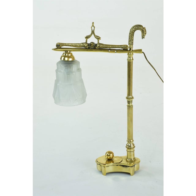 French Art Deco Engraved Brass Lamp, 1930's For Sale - Image 6 of 10