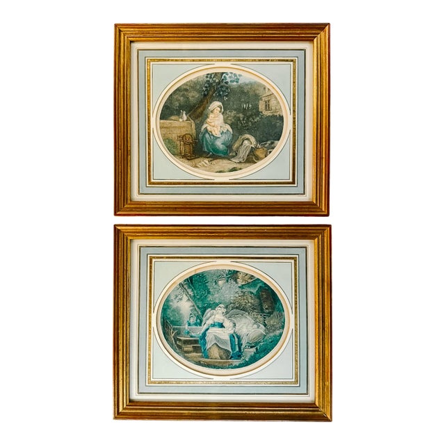 Pair of Early 20th Century Louis XVI Style French Stipple Engravings Reproduction For Sale