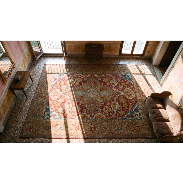 Red 1880s Red Medallion Antique Persian Ziegler Sultanabad Rug 13' X 16'9" Handknotted Wool Carpet For Sale - Image 8 of 9