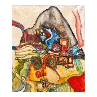 Jichak PressburgerFrench Jewish Post Holocaust Abstract Painting Manner of Hundertwasser Art Brut, 1967 For Sale