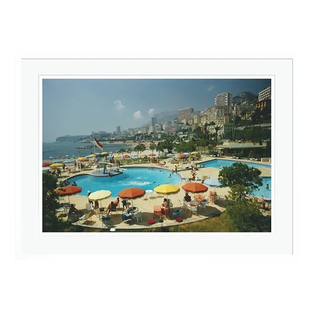 Monte Carlo Beach Club 1970 by Slim Aarons White Framed C Print For Sale