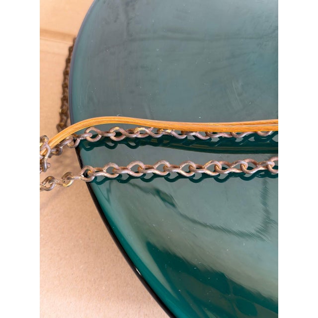 Mid 20th Century Mid-Century Modern Green Glass and Brass Pendant Ceiling Light For Sale - Image 9 of 10