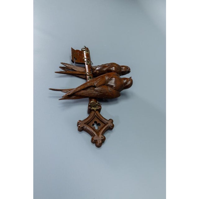 Antique Black Forest Carved Wood Wall Key Holder with Swallow Birds, ca. 1910s For Sale - Image 12 of 18