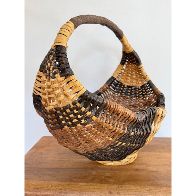 Folk Art Tricolored Gathering Basket For Sale - Image 4 of 10