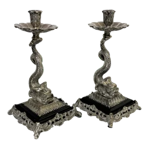 Vintage Silverplate Dolphin Candlesticks- a Pair