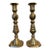 Pair of Antique English Brass Beehive & Diamond Candlesticks For Sale