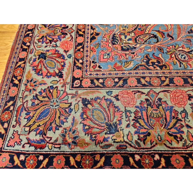Vintage Persian Kashan Rug, Hand-Knotted Wool, Floral Pattern, Aqua-Blue & Teal-Green, 5x8 For Sale - Image 14 of 16