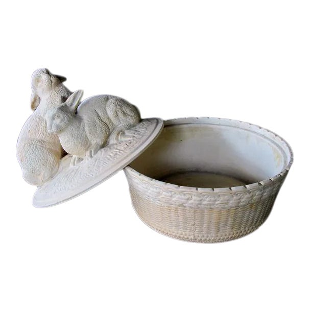French Beige-Colored Pottery Bowl W/Decorative Lid For Sale