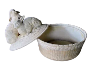French Beige-Colored Pottery Bowl W/Decorative Lid