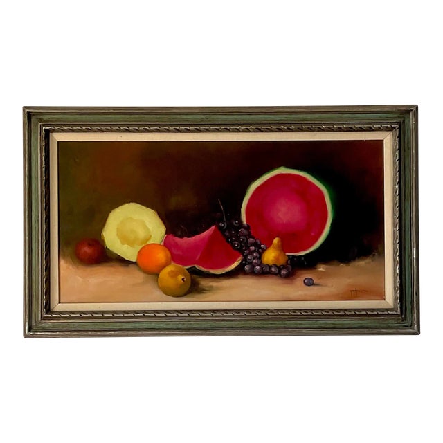 Vintage Signed Fruit Still Life Oil Painting on Canvas For Sale