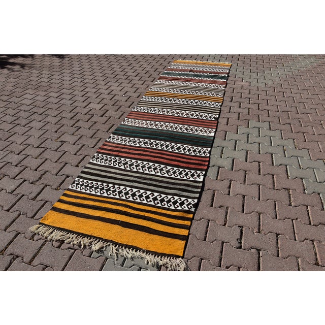 Mid-Century Modern 1970s Scandinavian Hand Knotted Colorful Runner For Sale - Image 3 of 10