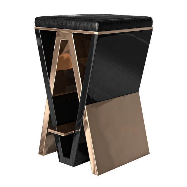 "Maschera" Barstool With Bronze and Stainless Steel, Hand Crafted Bizimyer Furniture. Unmatched. Unrivalled. Designed by...
