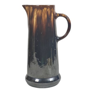 Antique Bennington Rockingham Tall Earthenware Pottery Pitcher For Sale