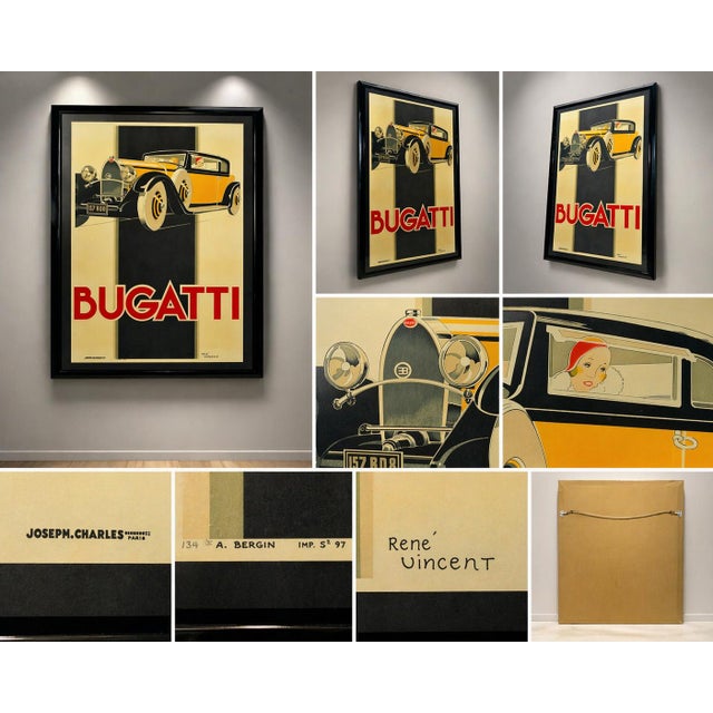 Art Deco 1950s Bugatti Type 46 Art Deco Lithograph Poster by René Vincent Framed For Sale - Image 3 of 18