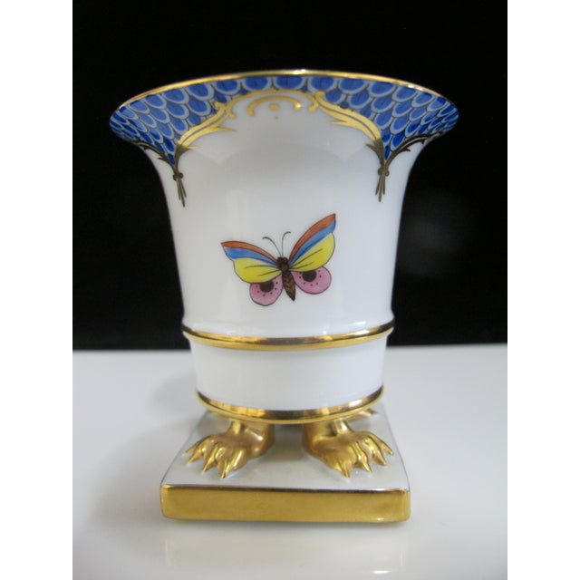 Herend Hungary Rothschild Porcelain Bird & Insect Blue Scale Claw Footed Vase For Sale In Portland, OR - Image 6 of 9