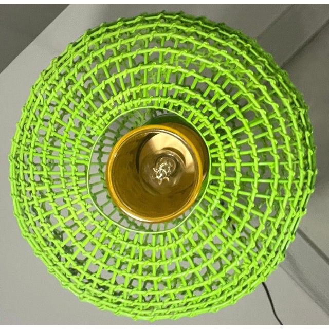 Vintage Rattan Green Globe Oange Glass Shade Pendant Light For Sale - Image 18 of 18