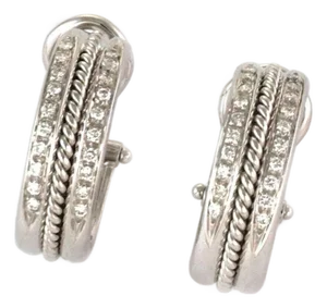 Diamond 18k White Gold Oval Hoop Earrings