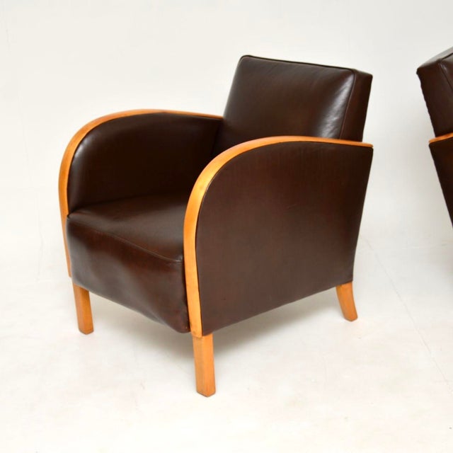 Art Deco Swedish Armchairs in Satin Birch and Leather, 1930, Set of 2 For Sale - Image 9 of 13
