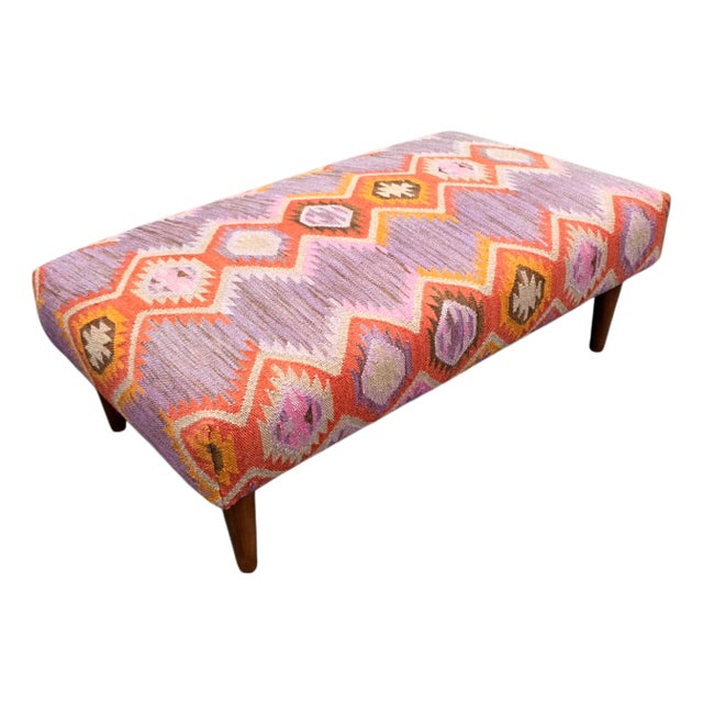 Mid 20th Century Kilim Covered Ottoman For Sale