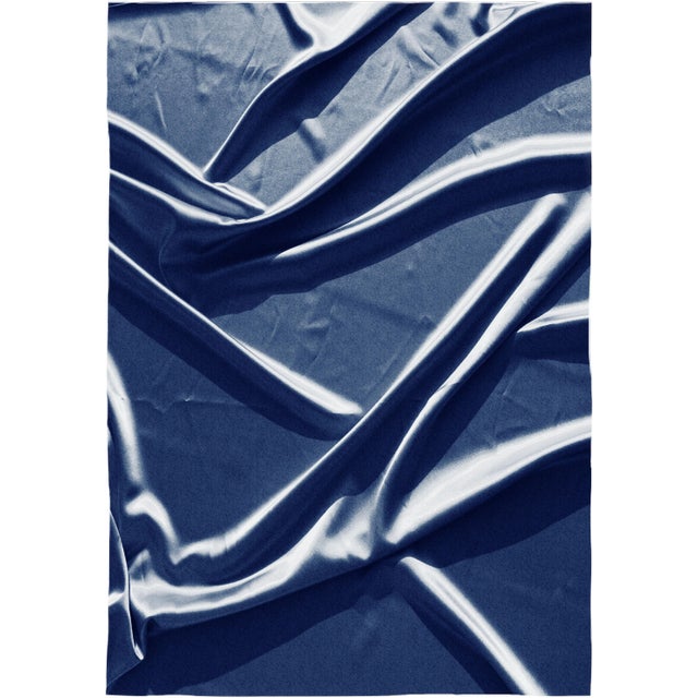 Smooth Fabric Composition, Classic Blue Silk Blueprint on Watercolor Paper, Minimal Trace 100x70cm , Zen Decor For Sale