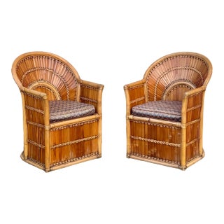 Mid 20th Century Split Bamboo Armchairs With Cushions - Set of 2 For Sale