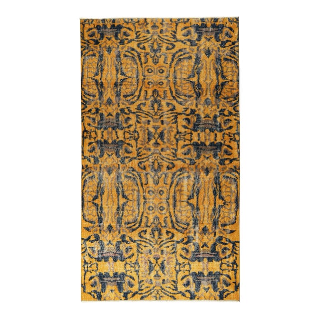 Vintage Distressed Zeki Muren Rug in Gold and Blue Patterns, by Rug & Kilim For Sale