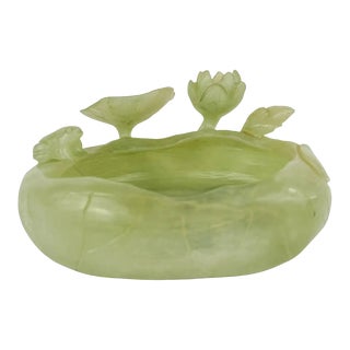 Chinese Mid Century Natural Jade Decorative Bowl For Sale