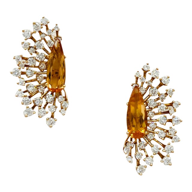 Imperial Topaz Pear Shape & Diamond Earrings in 18k Rose Gold - 2 Pieces For Sale