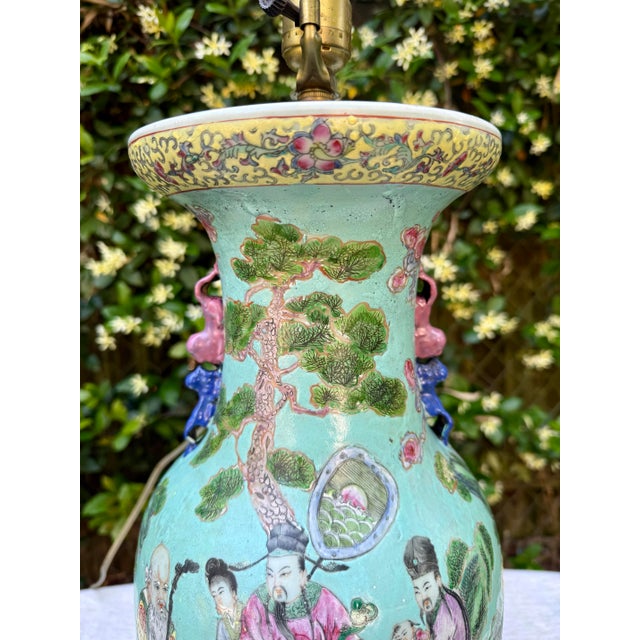 Chinese Large Vintage Chinese Famille Rose Porcelain Vase Lamp For Sale - Image 3 of 12