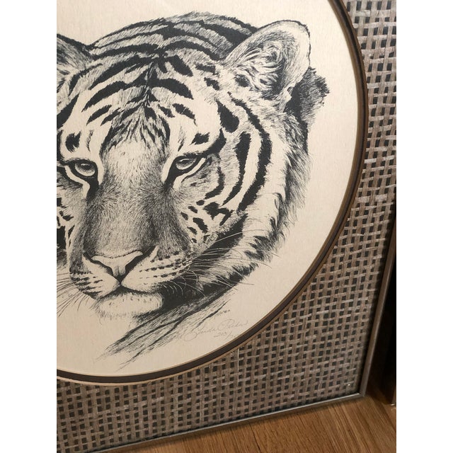 Boho Chic 1970s Vintage Linda Picken Lion and Tiger Framed Prints - a Pair For Sale - Image 3 of 10