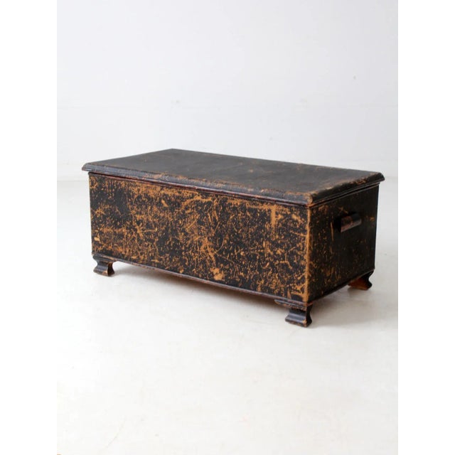 Antique Black Woven Canvas Trunk For Sale - Image 12 of 17