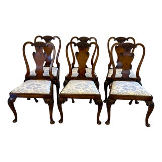 Antique Victorian Carved Dining Chairs in Burr Walnut, 1880, Set of 6 For Sale