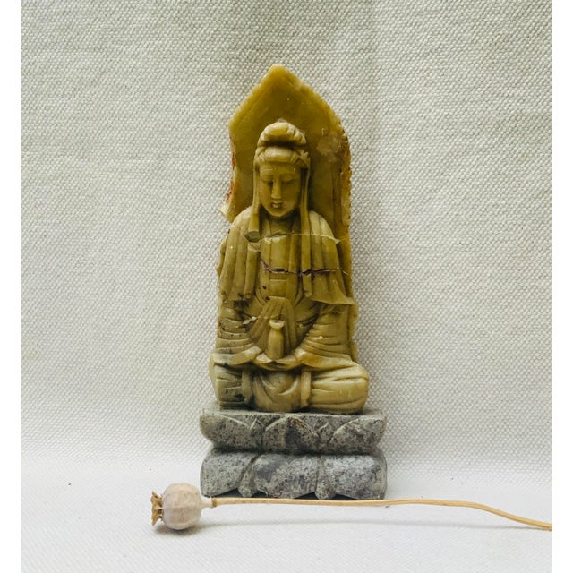 Antique Chinese Hand-Carved Green Stone Buddha Sculpture With Base ...
