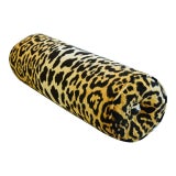 Custom-Tailored Big Cat Leopard Animal Velvet Bolster Pillow 23" X 8" For Sale