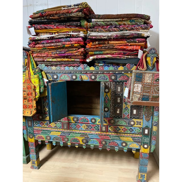 Vintage Boho Indian Damchiya Tribal Dowry Chest Console Table For Sale - Image 4 of 4
